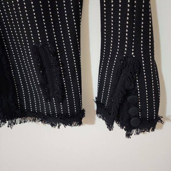 Ball of Cotton Womens Wool-Blend Knit Button-Up Jacket M Black White Fringe USA - Picture 9 of 9